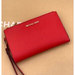Michael Kors Double Zip Wristlet Wallet DK Sangria